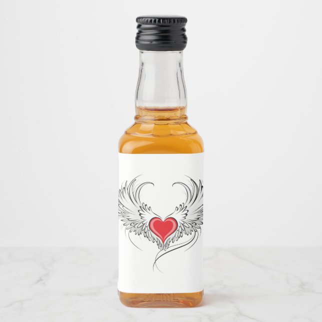 Red Angel Heart with wings Liquor Bottle Label (Front)