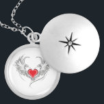 Red Angel Heart with wings Locket Necklace<br><div class="desc">Artistically painted red heart with angel wings gray, decorated with black smooth contour.</div>