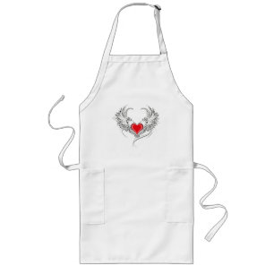 Red Angel Heart with wings Long Apron