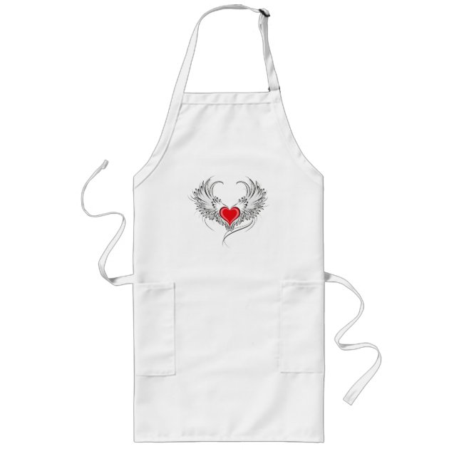 Red Angel Heart with wings Long Apron (Front)