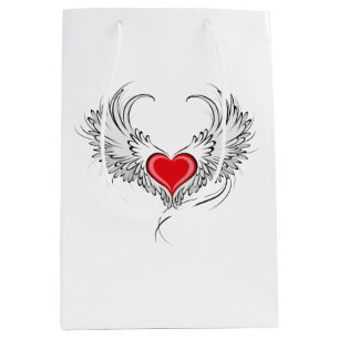 Red Angel Heart with wings Medium Gift Bag