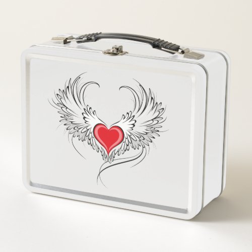 Red Angel Heart with wings Metal Lunch Box