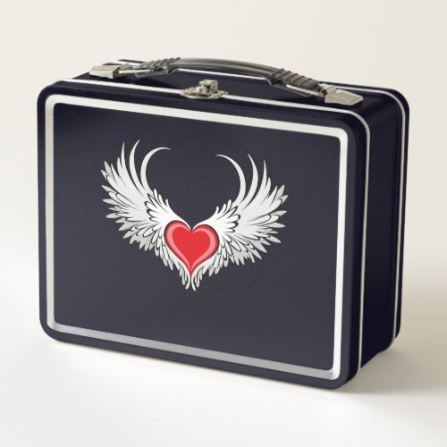 Red Angel Heart with wings Metal Lunch Box