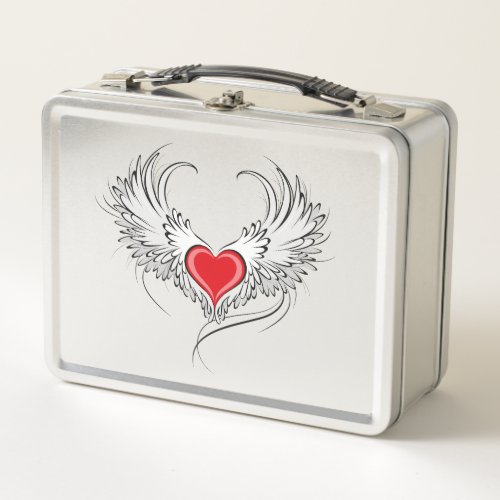 Red Angel Heart with wings Metal Lunch Box