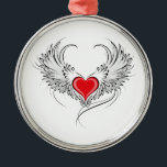 Red Angel Heart with wings Metal Ornament<br><div class="desc">Artistically painted red heart with angel wings gray,  decorated with black smooth contour.</div>