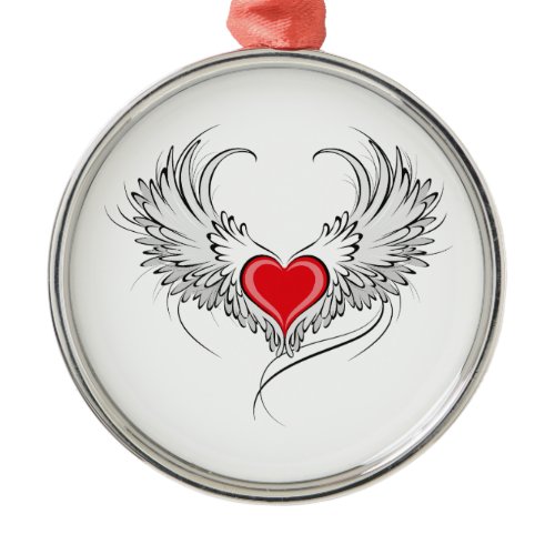 Red Angel Heart with wings Metal Ornament
