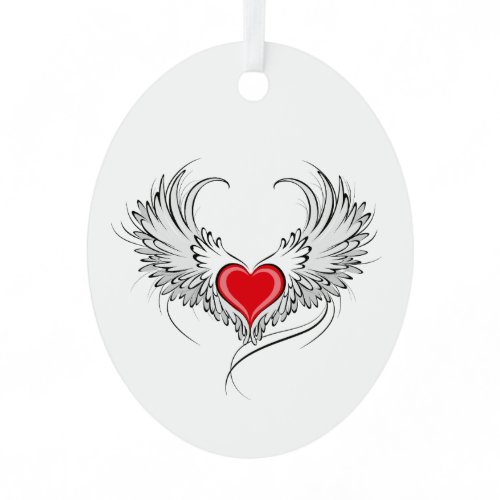 Red Angel Heart with wings Metal Ornament