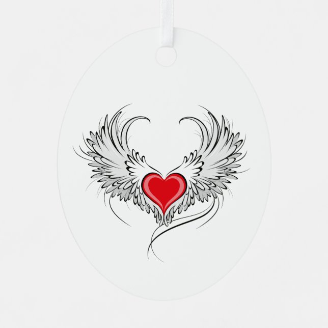 Red Angel Heart with wings Metal Ornament (Front)