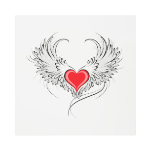 Red Angel Heart with wings Metal Print