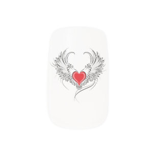 Red Angel Heart with wings Minx Nail Art
