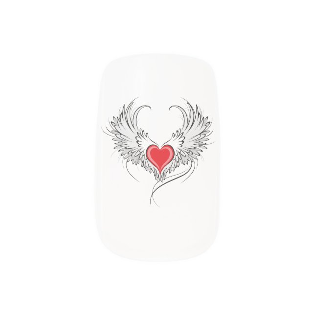 Red Angel Heart with wings Minx Nail Art (Left Thumb)