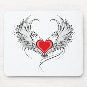 Red Angel Heart with wings Mouse Pad