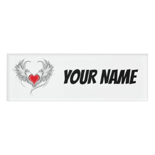 Red Angel Heart with wings Name Tag