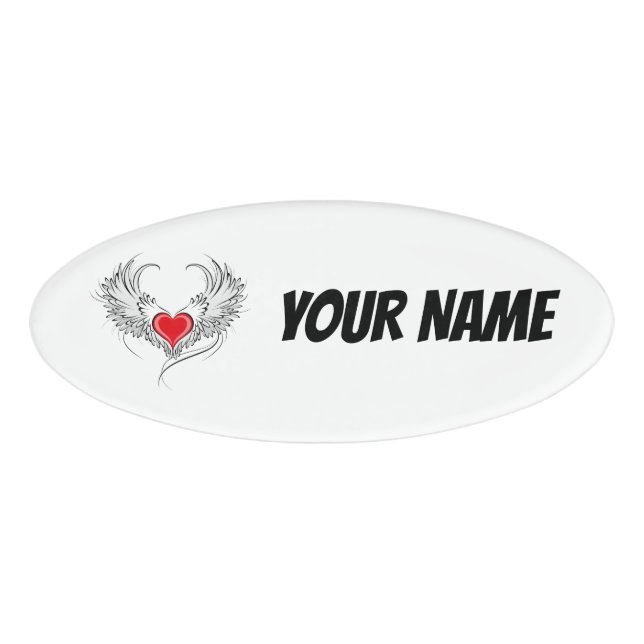Red Angel Heart with wings Name Tag (Front)