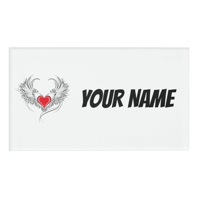 Red Angel Heart with wings Name Tag (Front)