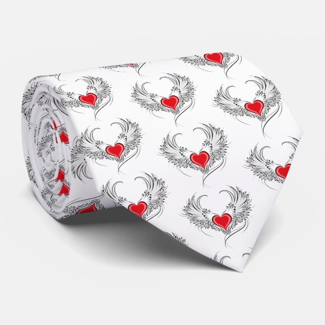 Red Angel Heart with wings Neck Tie (Rolled)