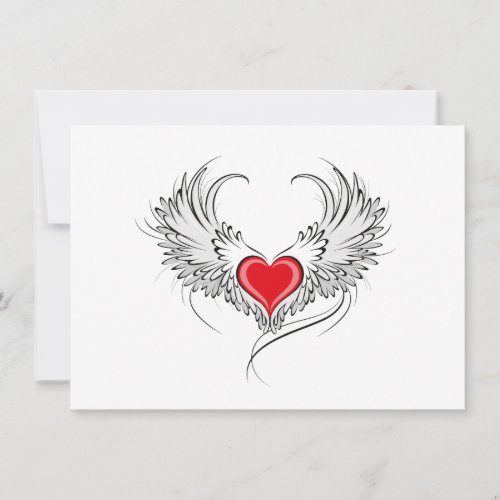 Red Angel Heart with wings Note Card