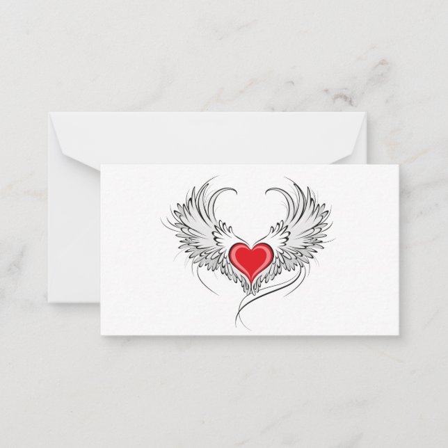 Red Angel Heart with wings Note Card (Front)