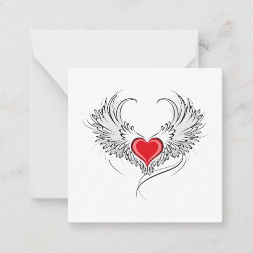 Red Angel Heart with wings Note Card