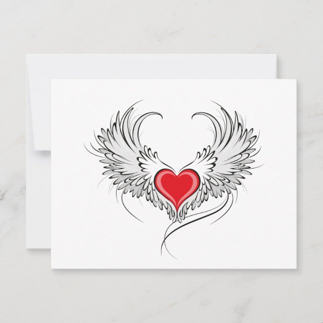 Red Angel Heart with wings Note Card (Front)