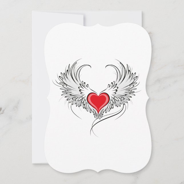 Red Angel Heart with wings Note Card (Front)