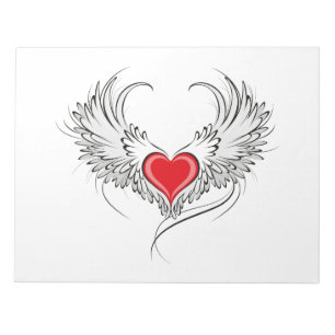 Red Angel Heart with wings Notepad