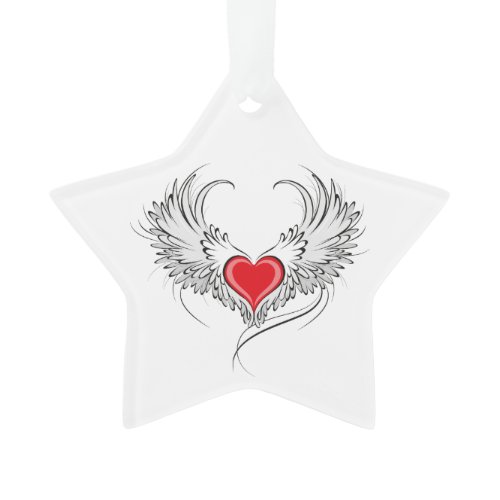Red Angel Heart with wings Ornament