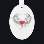 Red Angel Heart with wings Ornament<br><div class="desc">Artistically painted red heart with angel wings gray,  decorated with black smooth contour.</div>