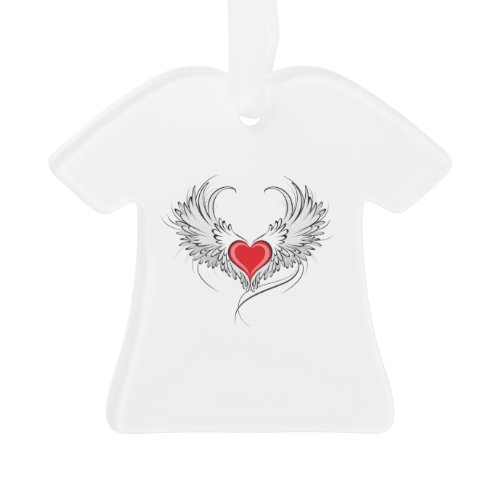 Red Angel Heart with wings Ornament