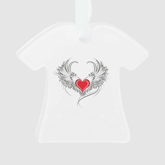 Red Angel Heart with wings Ornament (Front)