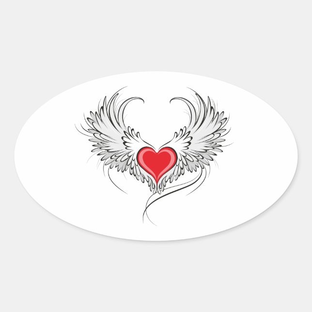Red Angel Heart with wings Oval Sticker (Front)