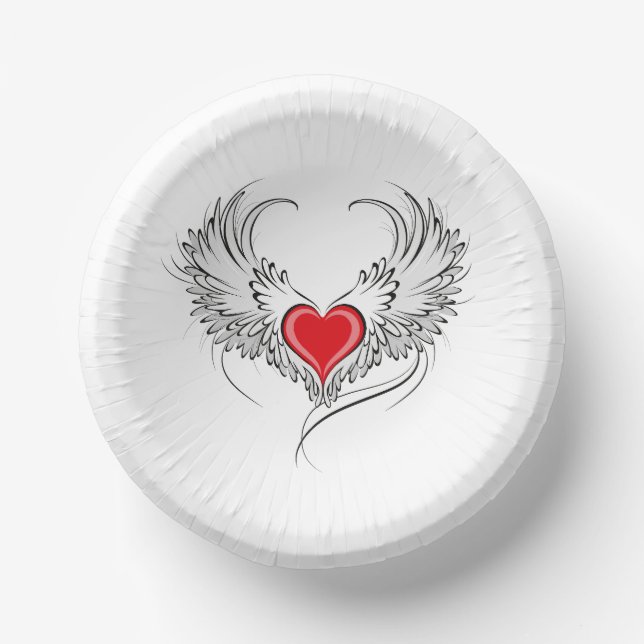 Red Angel Heart with wings Paper Bowls (Front)