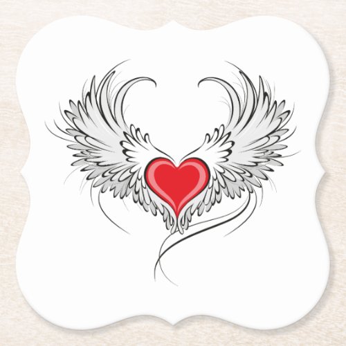 Red Angel Heart with wings Paper Coaster