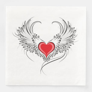 Red Angel Heart with wings Paper Dinner Napkins