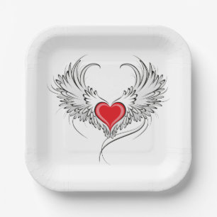 Red Angel Heart with wings Paper Plates
