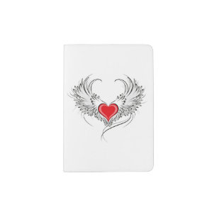 Red Angel Heart with wings Passport Holder