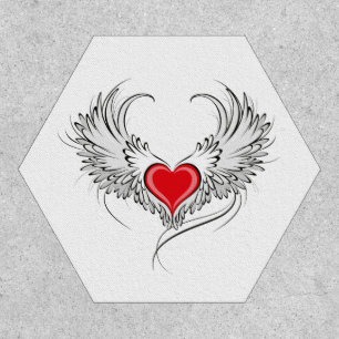 Red Angel Heart with wings Patch