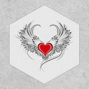 Red Angel Heart with wings Patch