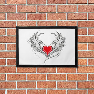 Red Angel Heart with wings Pennant