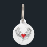 Red Angel Heart with wings Pet ID Tag<br><div class="desc">Artistically painted red heart with angel wings gray,  decorated with black smooth contour.</div>