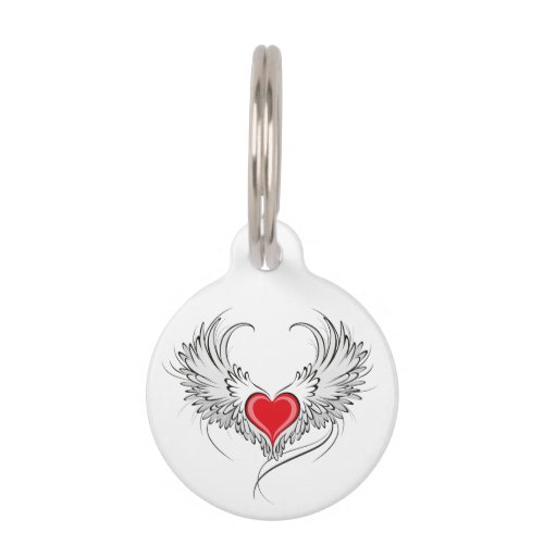 Red Angel Heart with wings Pet ID Tag