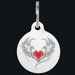 Red Angel Heart with wings Pet ID Tag<br><div class="desc">Artistically painted red heart with angel wings gray,  decorated with black smooth contour.</div>