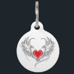 Red Angel Heart with wings Pet ID Tag<br><div class="desc">Artistically painted red heart with angel wings gray,  decorated with black smooth contour.</div>