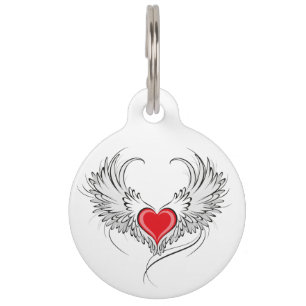 Red Angel Heart with wings Pet ID Tag