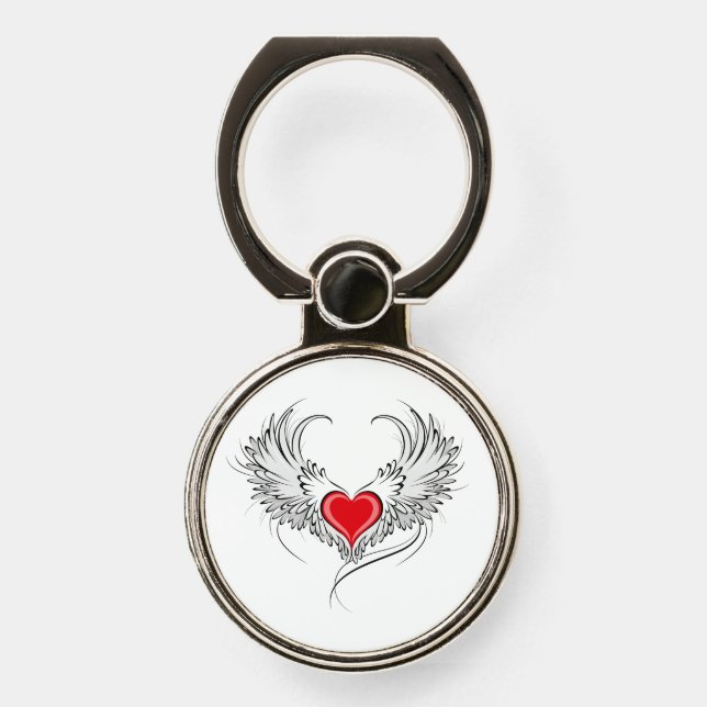 Red Angel Heart with wings Phone Ring Stand (Front)