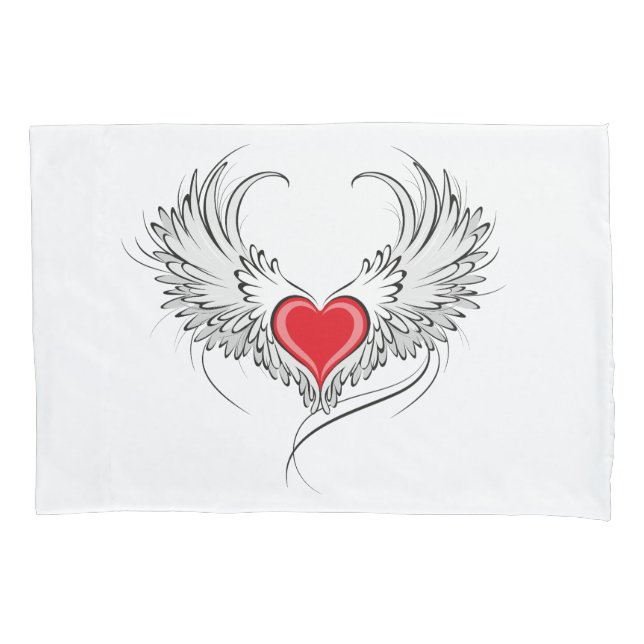 Red Angel Heart with wings Pillow Case (Front)