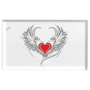 Red Angel Heart with wings Place Card Holder