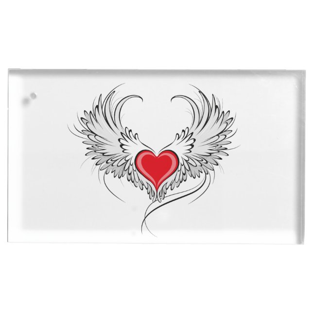 Red Angel Heart with wings Place Card Holder (Front)