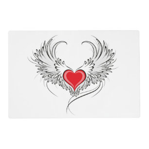 Red Angel Heart with wings Placemat