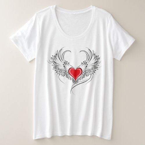 Red Angel Heart with wings Plus Size T_Shirt